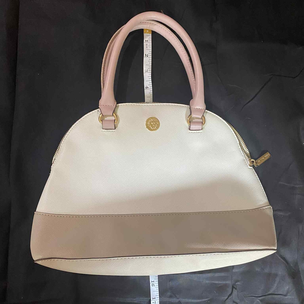 Anne Klein Cream Tan Pink Satchel with Gold Hardware EUC